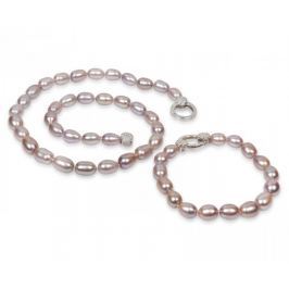 JwL Luxury Pearls Souprava náhrdelníku a náramku z pravých růžových perel JL0137 stříbro 925/1000
