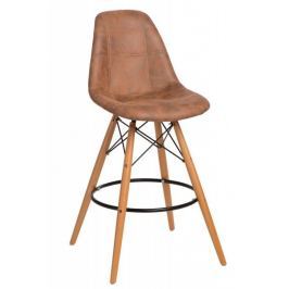Mørtens Furniture Barová židle s dřevěnou podnoží Desire prošívaná, hnědá