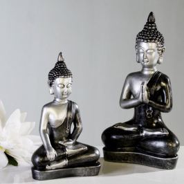 Papillon Soška Meditující Buddha, 29 cm, stříbrná/antracit