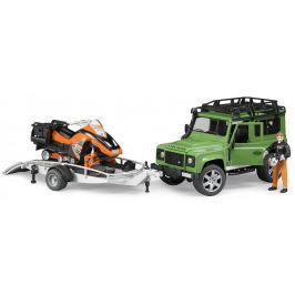 Bruder 2594 Land Rover s valníkem, sněžným skútrem a figurkou